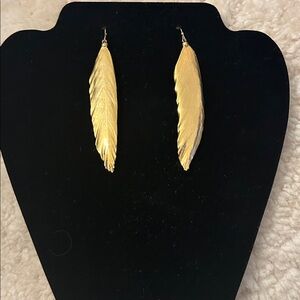 Elegant Gold Painted Metal Feather Earrings
